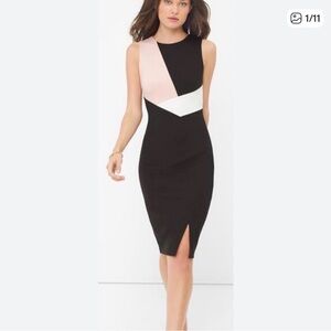 WHBM Sleeveless Colorblock Lined Midi Dress Black Pink White Size 4 Stunning